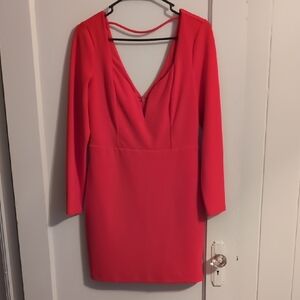 Express Vibrant Red Long Sleeve Dress